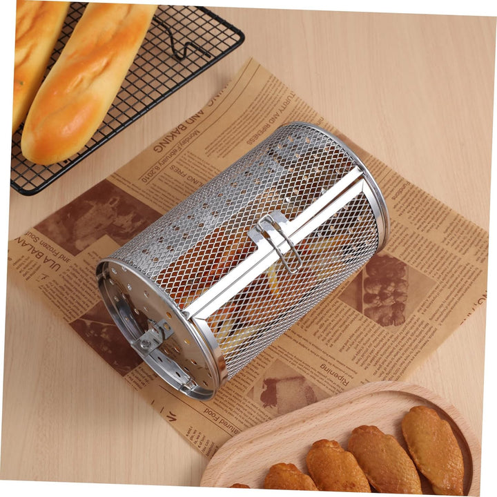 Toyvian Edelstahl Rotisserie Korb für Heissluftfritteuse Klein mit Drehspiessfunktion Hitzebeständig