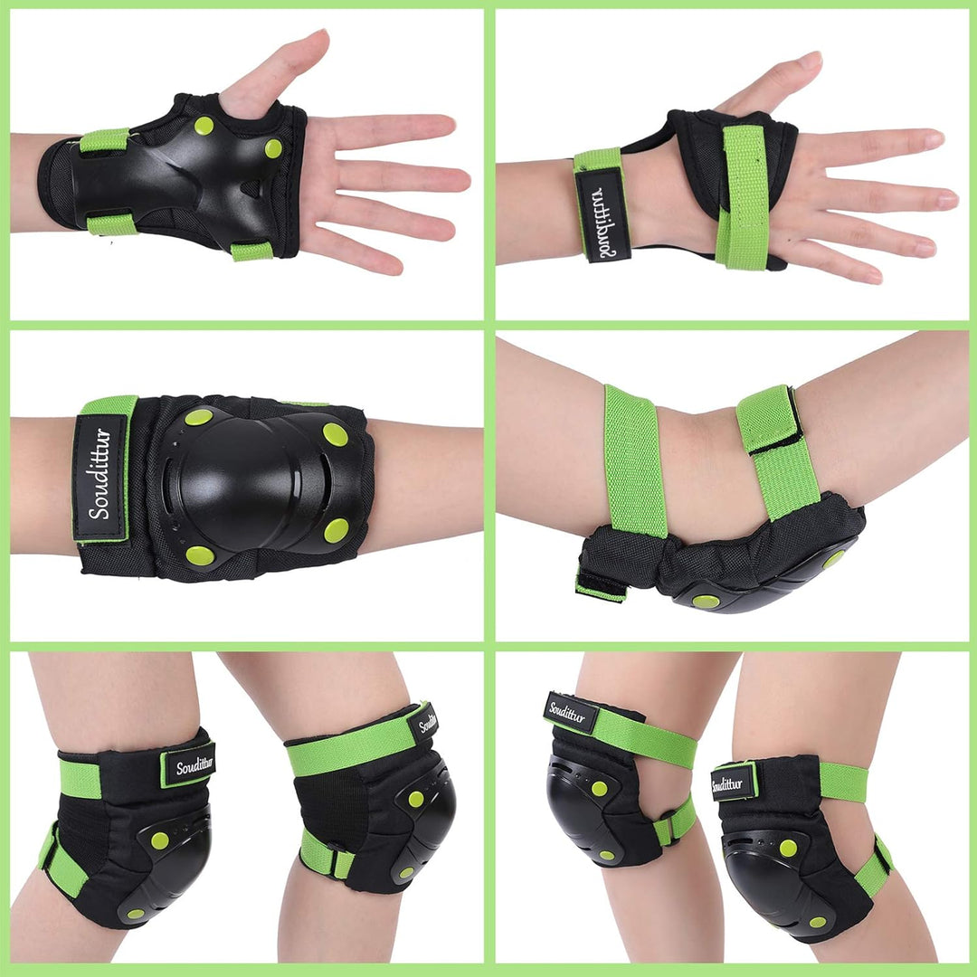 Soudittur Knieschoner Kinder Inliner Protektoren Set 3 IN 1 Knieschützer Kinder Ellenbogenschoner Ha