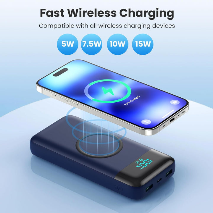 Wireless Power Bank 26800mAh mit 3 Kabel, 7 in 1 25W PD3.0+QC4.0 Schnellladen USB C Powerbank, 6 Aus