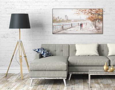 KunstLoft Leinwandbild | 100% HANDGEMALT | 120x60cm | Gemälde 'Autumn Walk' | Liebespaar | Blau | Wa