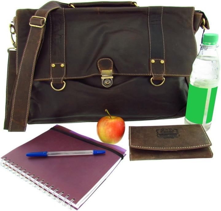 Messenger Aktentasche Wasserbüffel Leder Bag in 3 Grössen Natural Leder Tasche mit Schloss 40,0 x 30