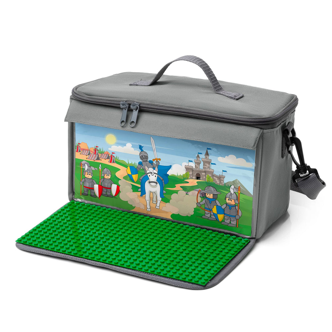 fantifant Baustein Tasche für Lego mit ausklappbarer Bauplatte kompatibel mit Lego Tasche MIT AUSTAU