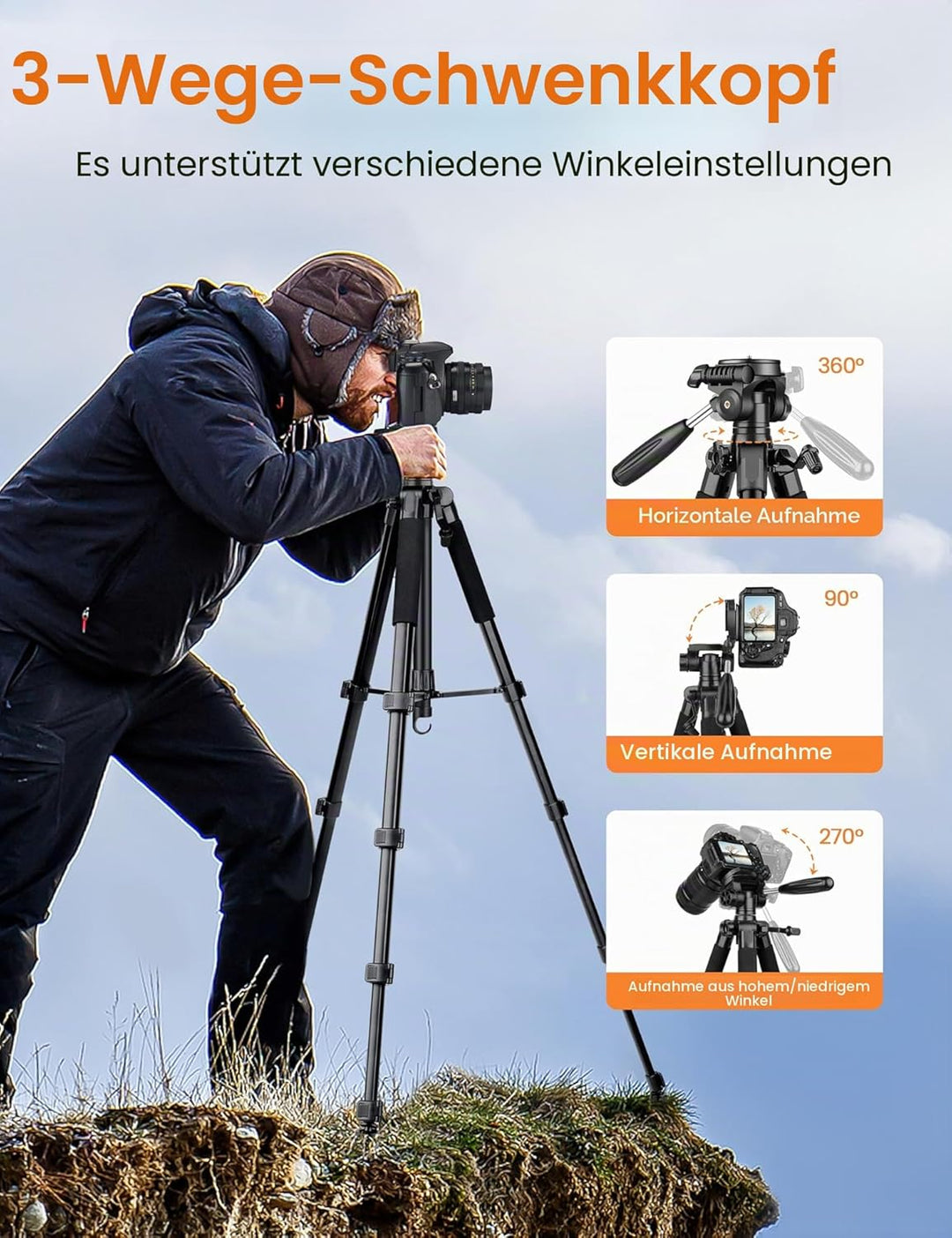 JOILCAN Kamerastativ für Canon Nikon, DSLR-Stativ, Kamerastativ mit Universal-Handyhalterung 74.5inc