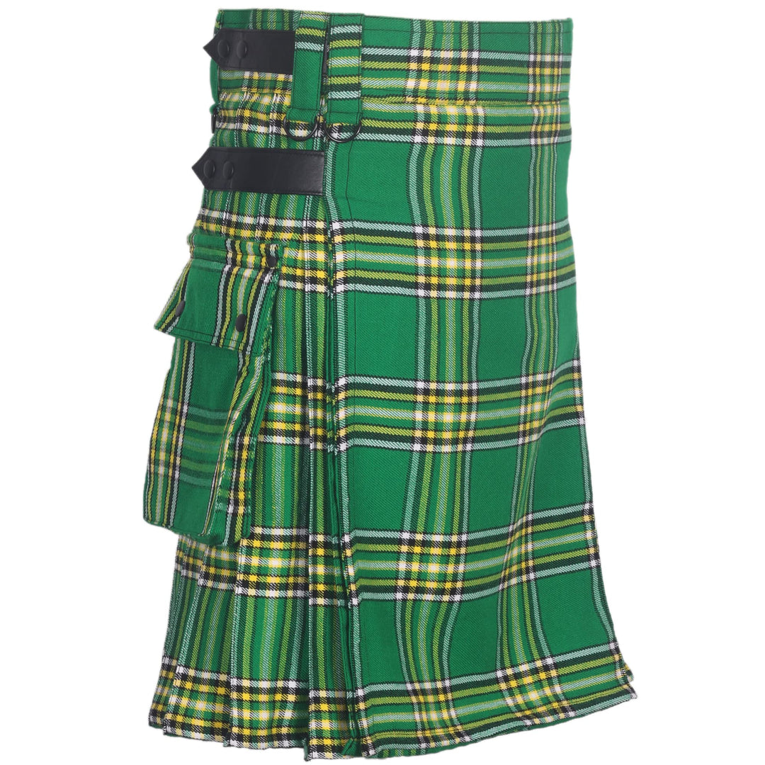 All Kilts Sports Utility-Kilt für Herren aus Acrylwolle mit Lederriemen Irish Heritage 30, Irish Her