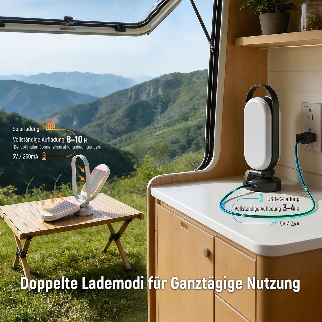 Campinglampe Solar, LED Solar Camping Laterne mit 5000mAh Notstrom Ladegerät, 4 Modi, Dimmbar Touch,