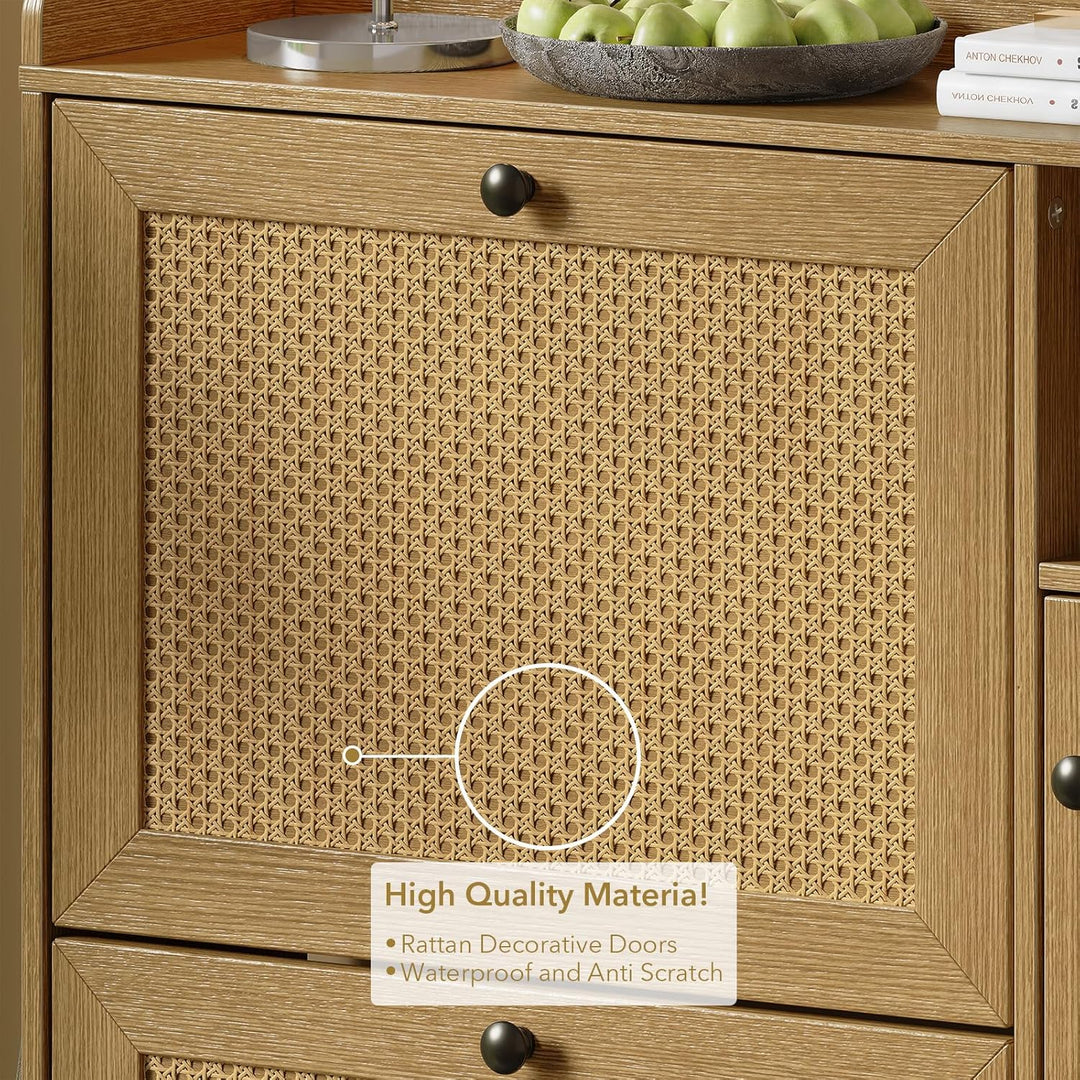 Garvee Schuhschrank Mit 3 Klappfächern &amp; 4 Offenen Regalen – Rattan-Design, Verstellbare Ablagen, Me