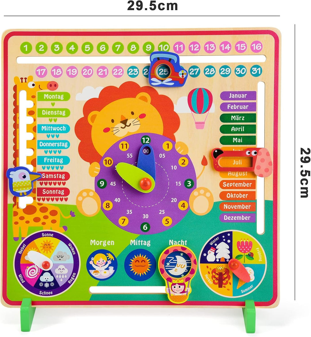 Atoylink Lernuhr Kinder Holz Lerntafel Uhr Jahreszeiten Kalenderuhr Deutsche Sprache Holzspielzeug L