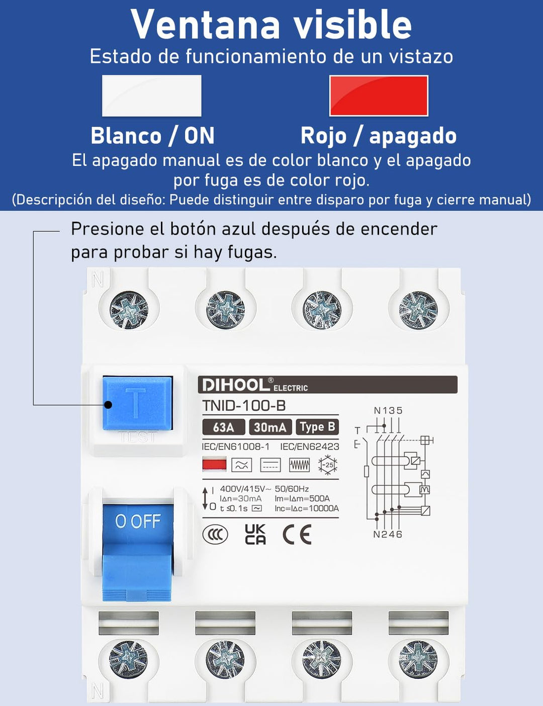 DIHOOL RCD allstromsensitiver fi Typ B 63A 30mA 4-polig schutzschalter schalter Fehlerstromschutzsch
