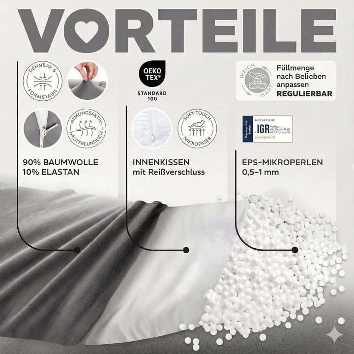 sei Design Stillkissen 170×30 cm – ergonomisch geprüftes Unterstützungskissen – EPS-Mikroperlenfüllu