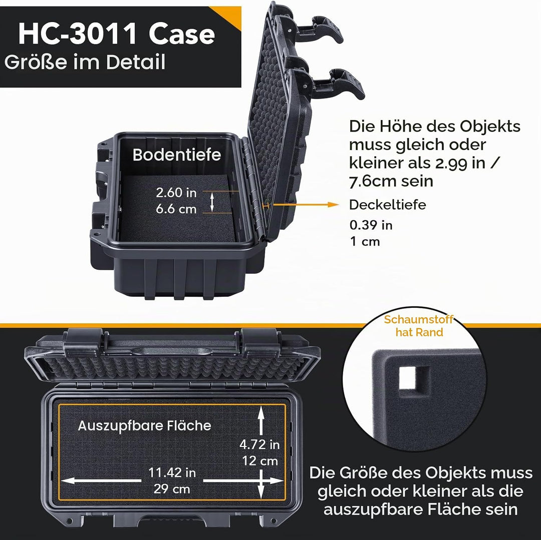 Lykus HC-3011 Wasserdicht Koffer mit anpassbarem Schaumstoff, Innengrösse 31x13,9x8,9 cm, geeignet f