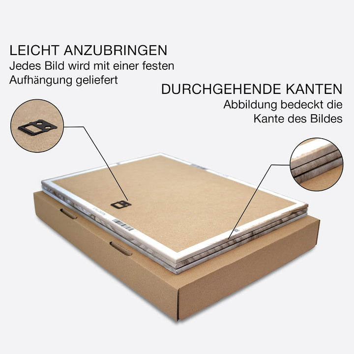 Novart Wandbilder Set See Berge - KOMPLETT AUFHÄNGFERTIG - Wohnzimmer Schlafzimmer Deko - 3 Moderne