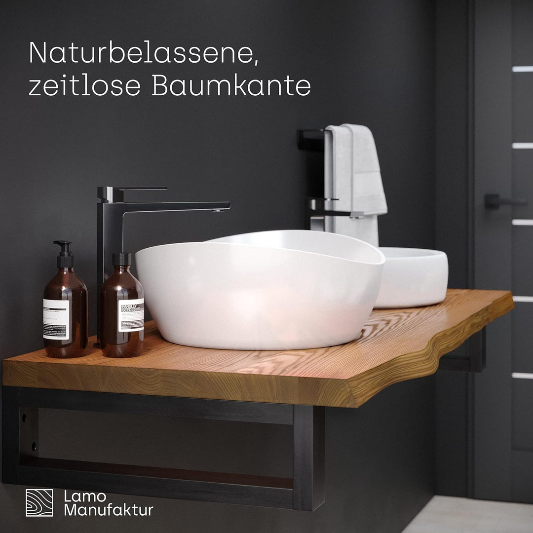 LAMO Manufaktur Waschtischplatte, Holzplatte Waschtisch Baumkante, 90x45 cm (AxB), Rustikal, ohne Mo