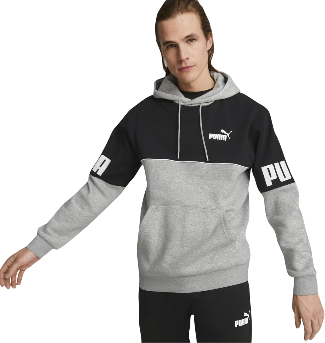 PUMA Herren Power Colorblock Hoodie FL Sweat M Grau - Light Gray Heather, M Grau - Light Gray Heathe