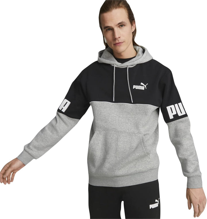 PUMA Herren Power Colorblock Hoodie FL Sweat M Grau - Light Gray Heather, M Grau - Light Gray Heathe