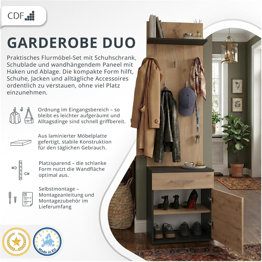 CDF Garderobe Schuhschrank Flurgarderobe Garderobenpaneel Eingangsschrank mit Kleiderhaken Jackenauf
