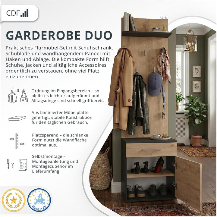 CDF Garderobe Schuhschrank Flurgarderobe Garderobenpaneel Eingangsschrank mit Kleiderhaken Jackenauf