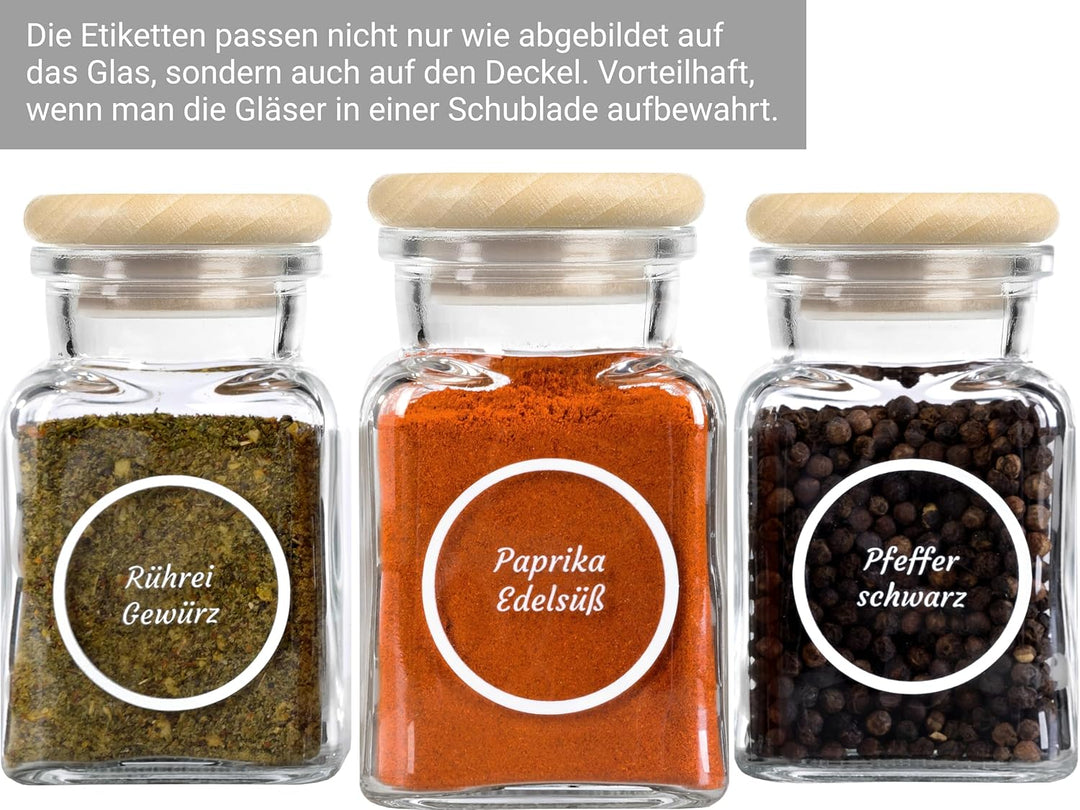 Giessle 30 Stück Gewürzgläser mit Buchendeckel (aus Holz ohne Leim) und 94x passenden Etiketten, Vor