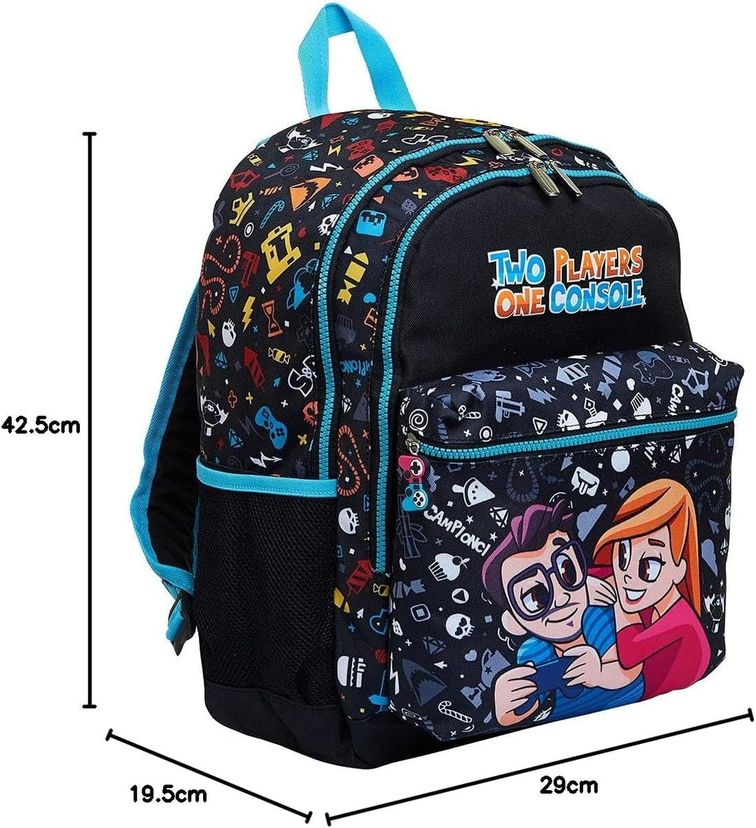 Auswahl Varzi Schulrucksack Doppelfach - Zwei Players One Konsole -, Schwarz, Einheitsgrösse, Schwar