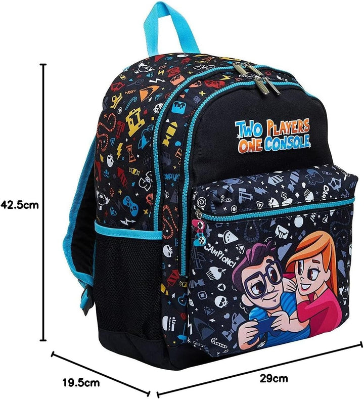 Auswahl Varzi Schulrucksack Doppelfach - Zwei Players One Konsole -, Schwarz, Einheitsgrösse, Schwar