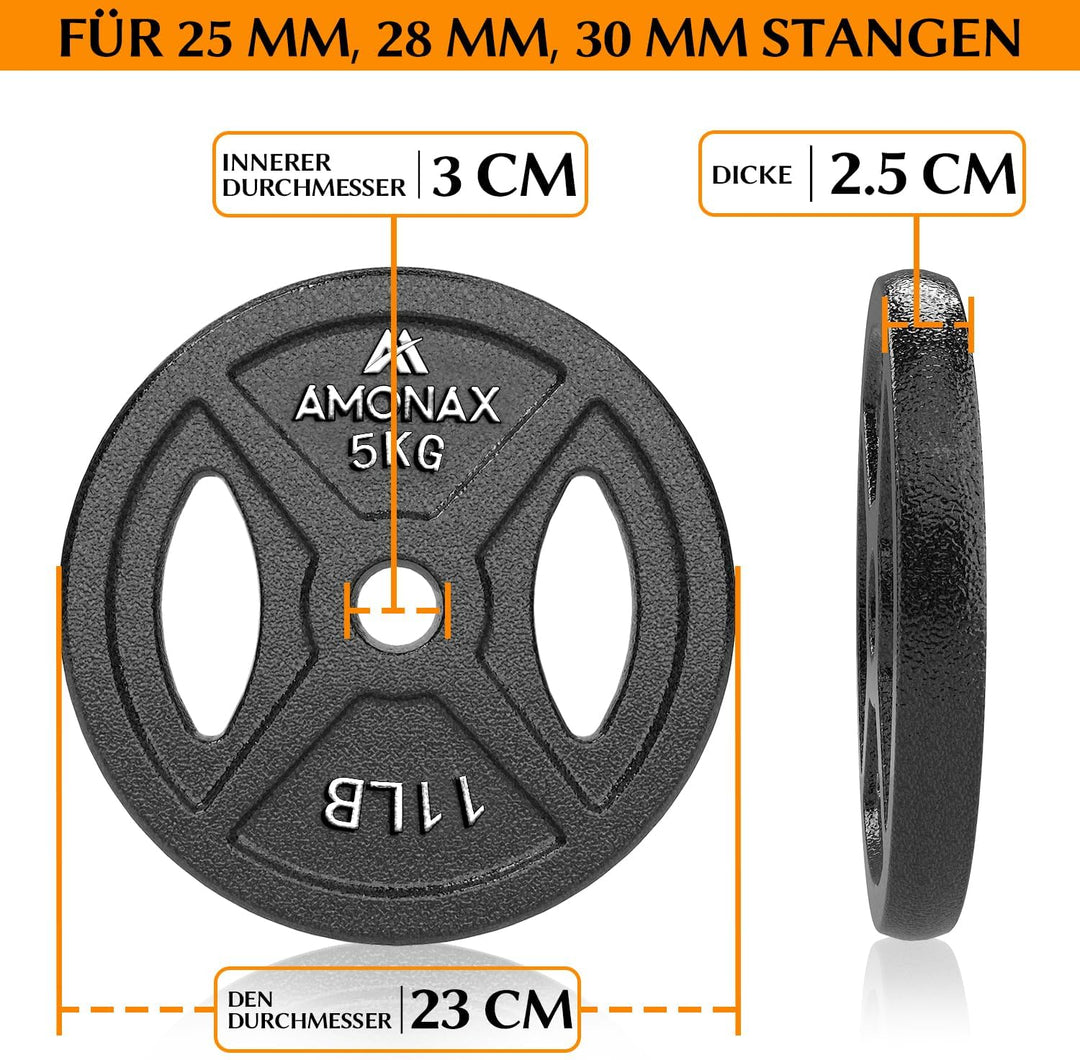 Amonax Hantelscheiben Set, 2,5kg, 5kg, 10kg Hantel Set für 25mm & 50mm Olympia Gewichte Hantel Bar,