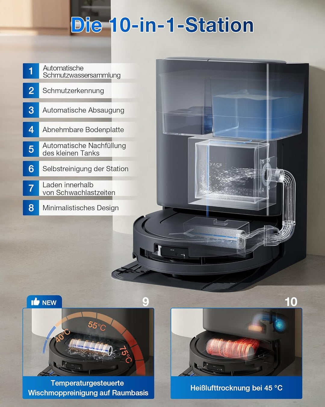 ECOVACS DEEBOT T80 Omni Saugroboter mit Wischfunktion, 18.000 Pa, OZMO Roller Wischwalze mit kontinu