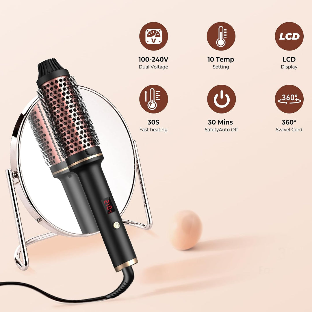 UMIGA Thermobürste 3 in 1, 38mm Thermal Brush LCD 120-200℃ Dual PTC Heated Round Brush,Lockenbürste,