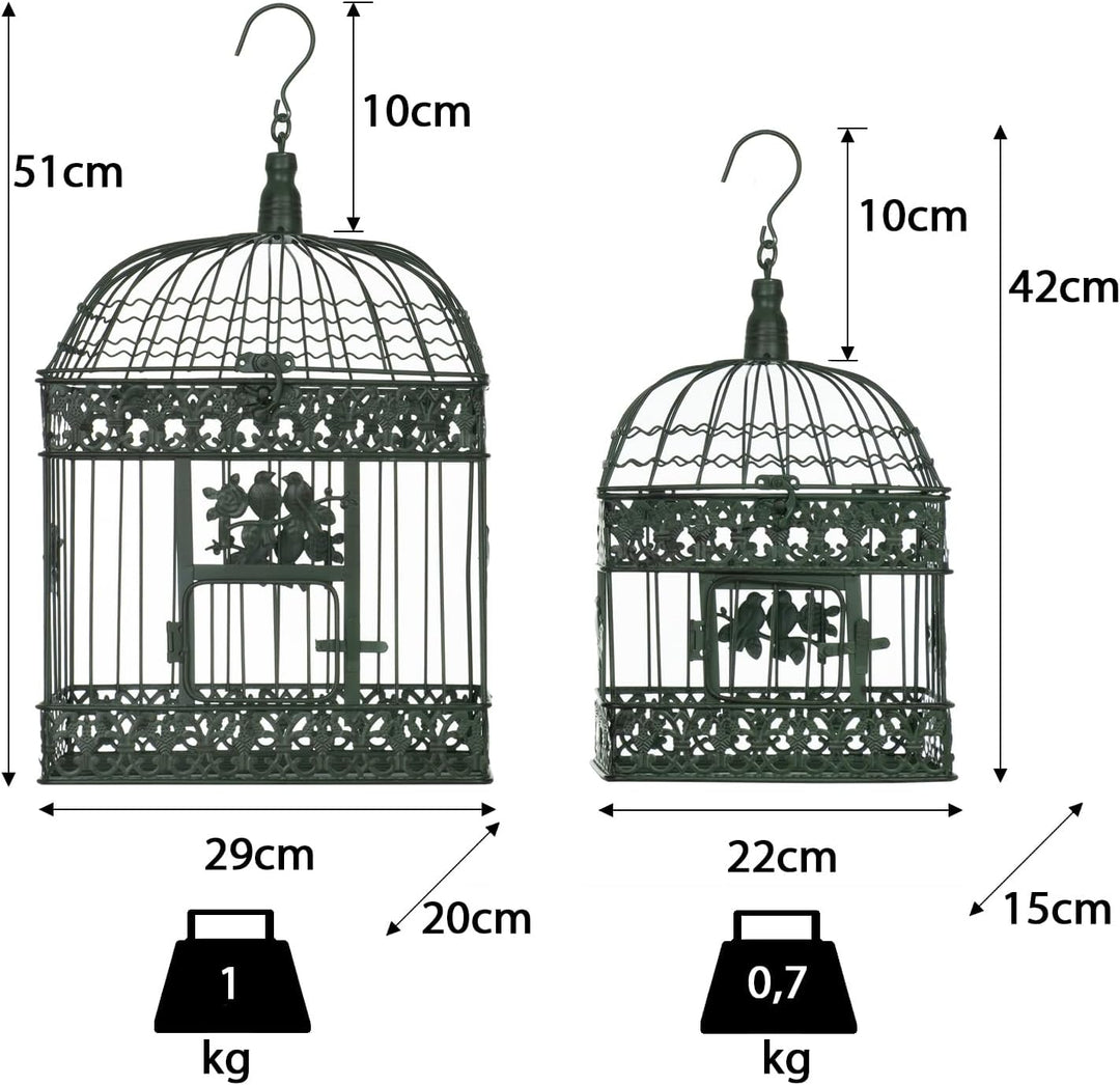 Moritz 2er Set Dekokäfige Metall altgrün Vintage Vogelkäfig Hängedeko Shabby Chic Garten Deko Käfige