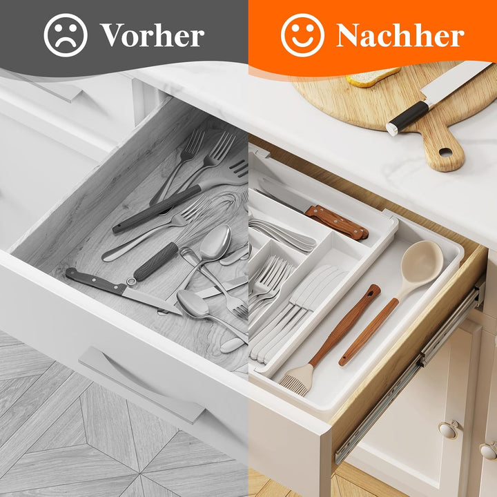 Lifewit Besteckkasten für Schubladen 40 50, verstellbarer Kunststoff Organizer Küche Tiefe 42,4 cm,