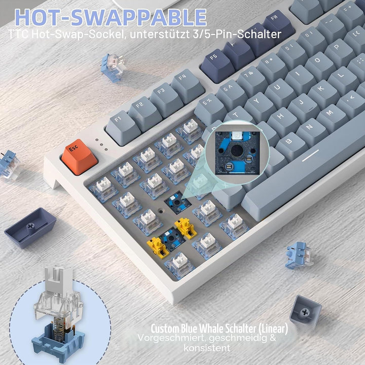 VGN GAMEPOWER RK86PRO Mechanische Gaming Tastatur Kabellos 75% Prozent TKL, 2,4G Wireless/Bluetooth/