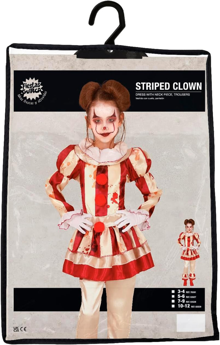 FIESTAS GUIRCA | Horror Clown Kostüm für Kinder - Kleid, Hose und Kragen für Mädchen - Ideal für Hal