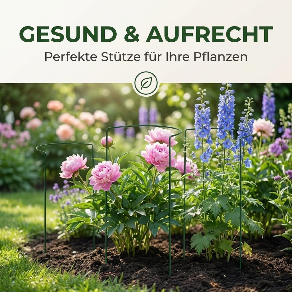 20 STÜCK Pflanzenstütze Buschstütze - Staudenstütze halbrund - Ø 38 cm - 70 cm hoch - Blumenhalter S