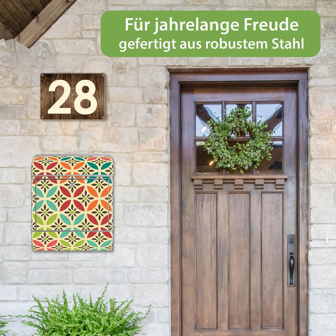 banjado® Design Briefkasten mit Motiv Diamant Muster 39x47x14cm &amp; 2 Schlüssel - Briefkasten Stahl Si