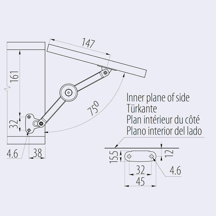 4 x SO-TECH® Klappenbeschlag 75-100° Truhenbeschlag Klappenhalter für Holz oder Alurahmen 4 Stück, 4