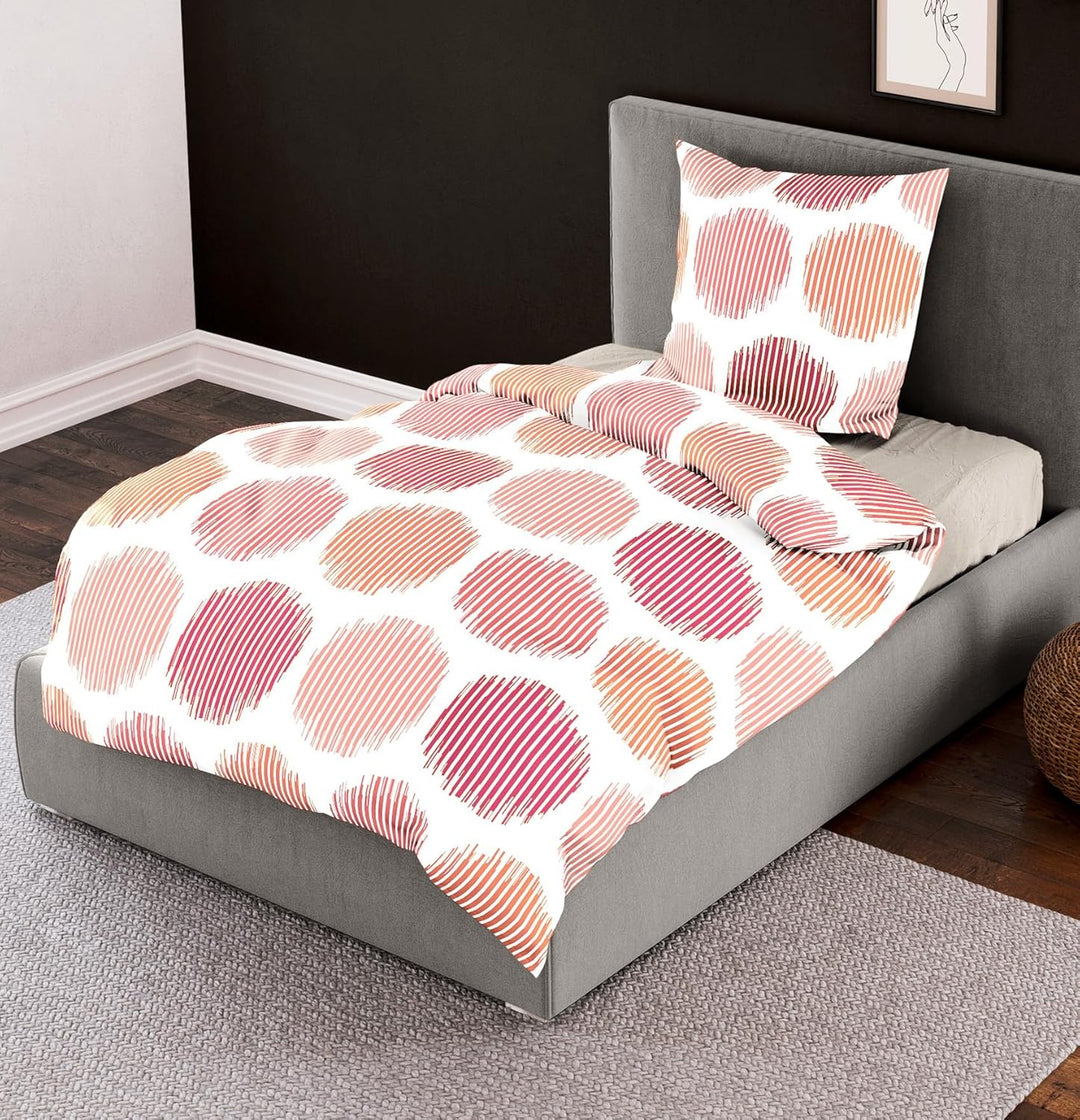 Bierbaum Seersucker Bettwäsche 2 TLG. 135x200cm Dots Kreise Rot/Grün Baumwolle, Farbe:Rot, Rot