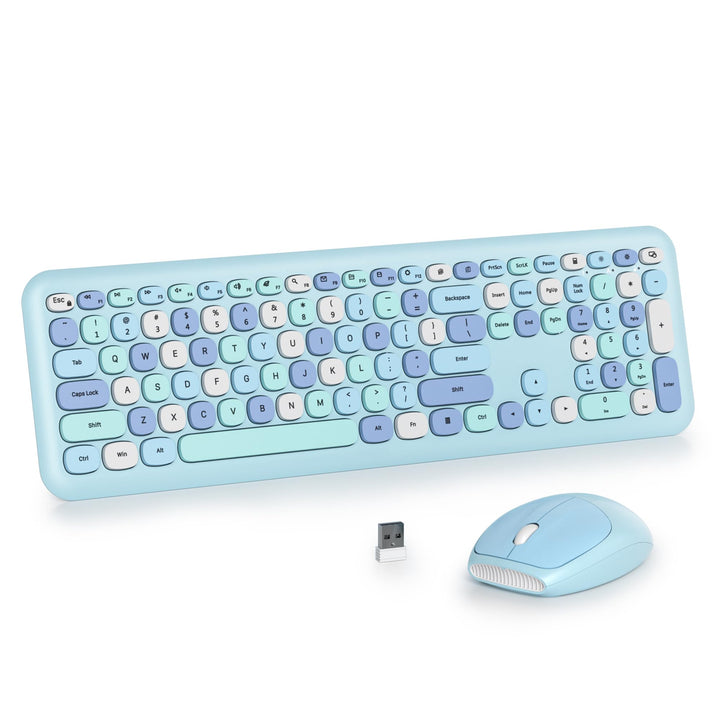 SOLIDEE Buntes kabellose Tastatur und Maus-Kombination,2.4GHz Retro Schreibmaschine Tastatur,104 Tas