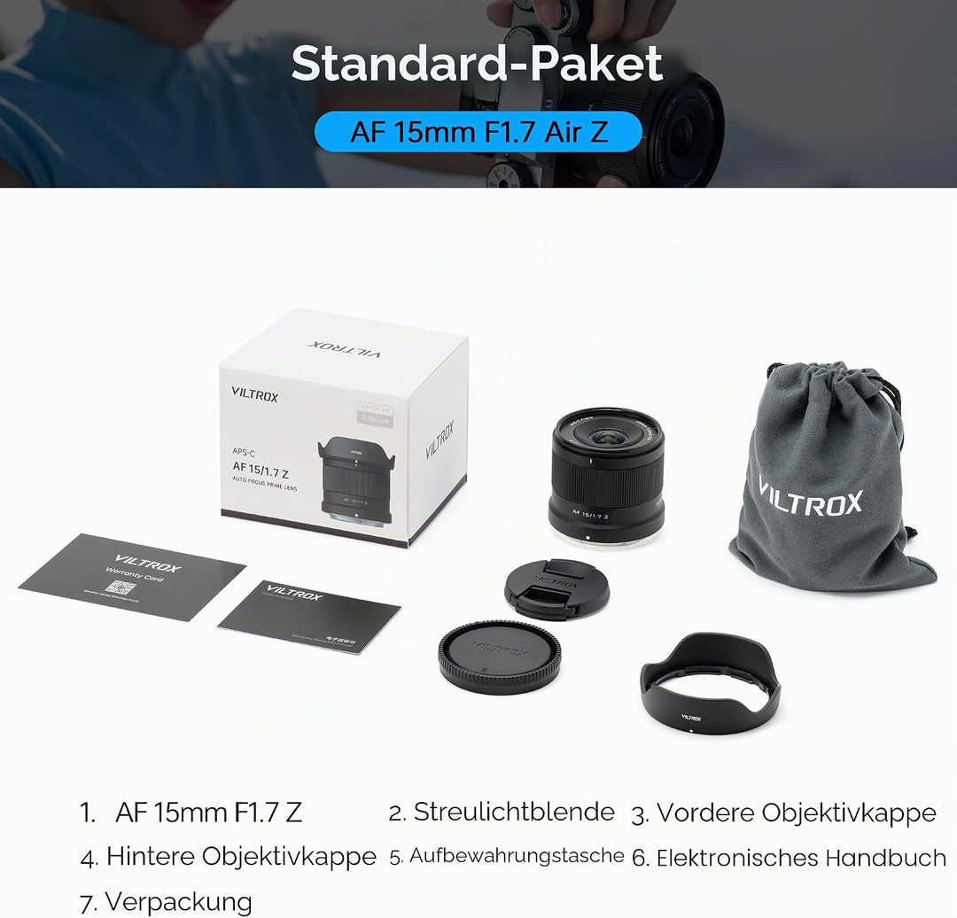 VILTROX AF 15mm F1.7 Objektiv für Nikon Z-Mount, f/1.7 APS-C Autofokus-Festbrennweite mit grosser Bl