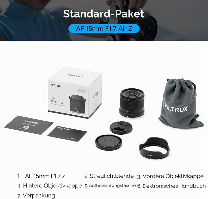 VILTROX AF 15mm F1.7 Objektiv für Nikon Z-Mount, f/1.7 APS-C Autofokus-Festbrennweite mit grosser Bl