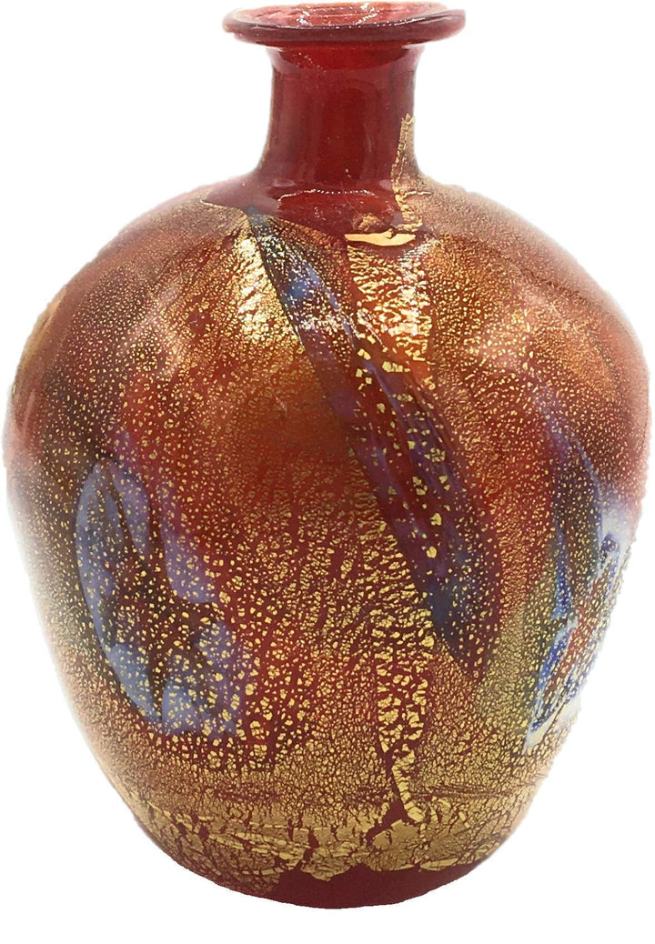 Flasche Kollektion Murano Glas Murrina Blatt Gold Made in Italy (rotes Herz, Ø 7 H 9 cm)