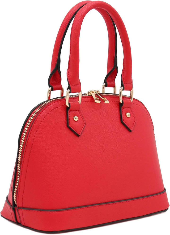 Saffiano Classic Dome Satchel mit Reissverschluss Rot, Rot