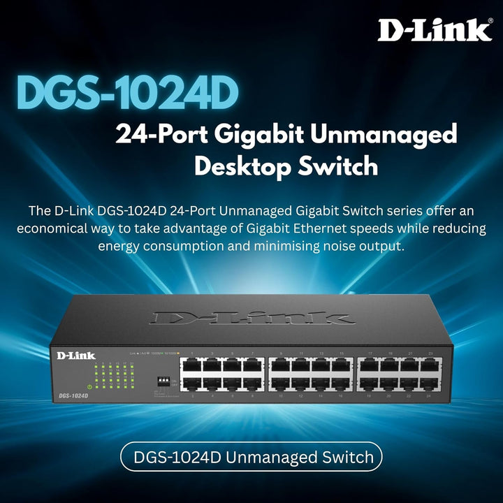 D-Link DGS-1024D Gigabit Ethernet Switch (24 Ports, 10/100/1000 Mbit/s, einfache Plug & Play-Install