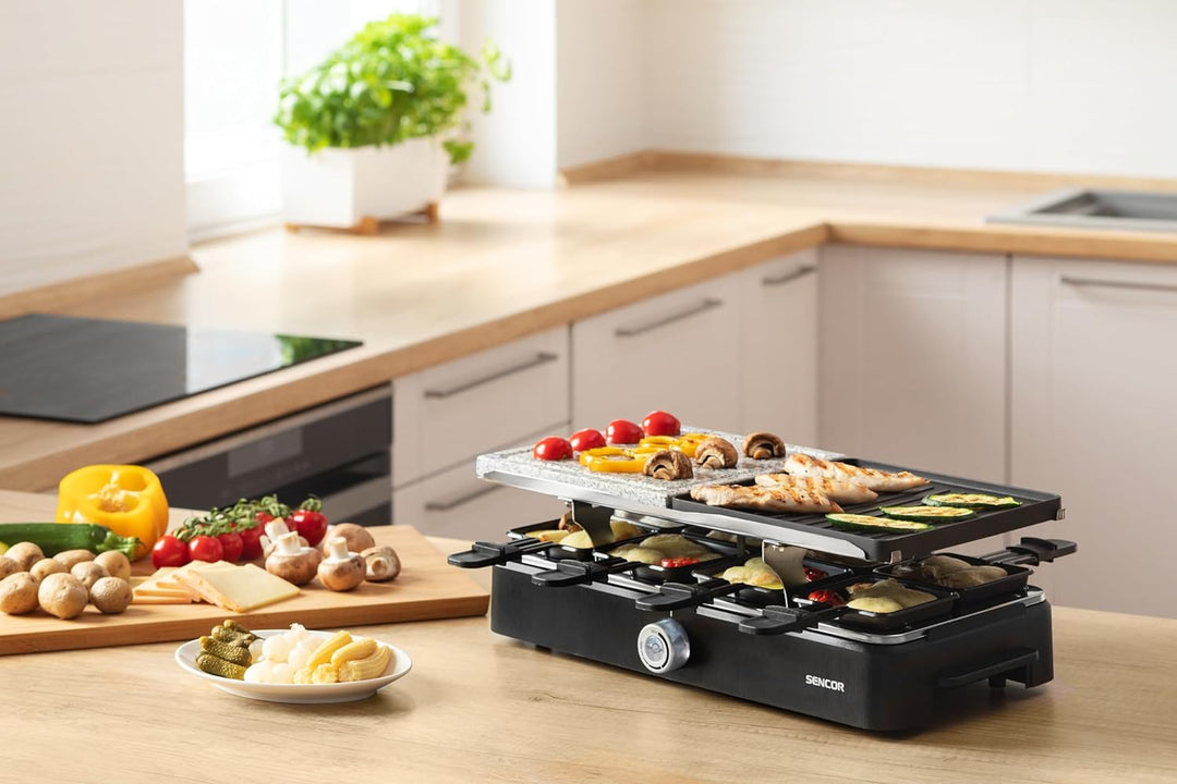 Sencor Raclette Multifunktionsgerät Leistungsstark, EasyClean, Professionell 1400W, Raclette 8 Perso