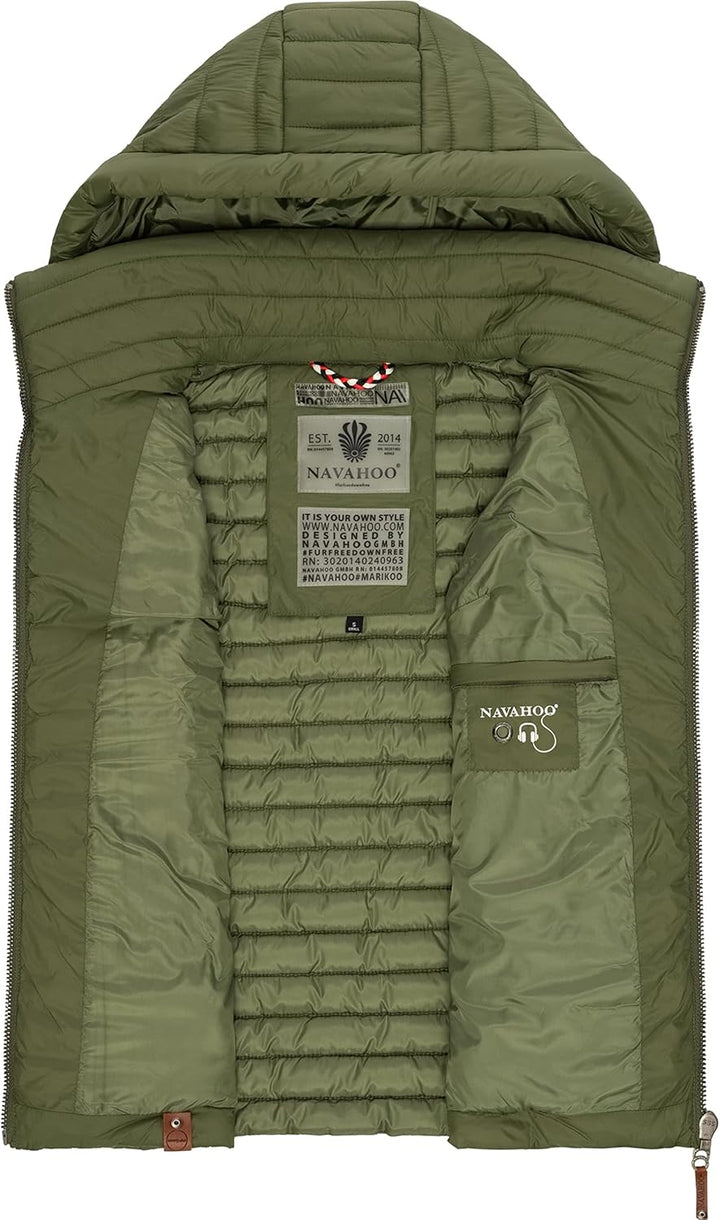 Navahoo Damen Übergangsjacke leichte Steppweste mit Abnehmbarer Kapuze Shadaa XS-3XL XS Dusty Olive,
