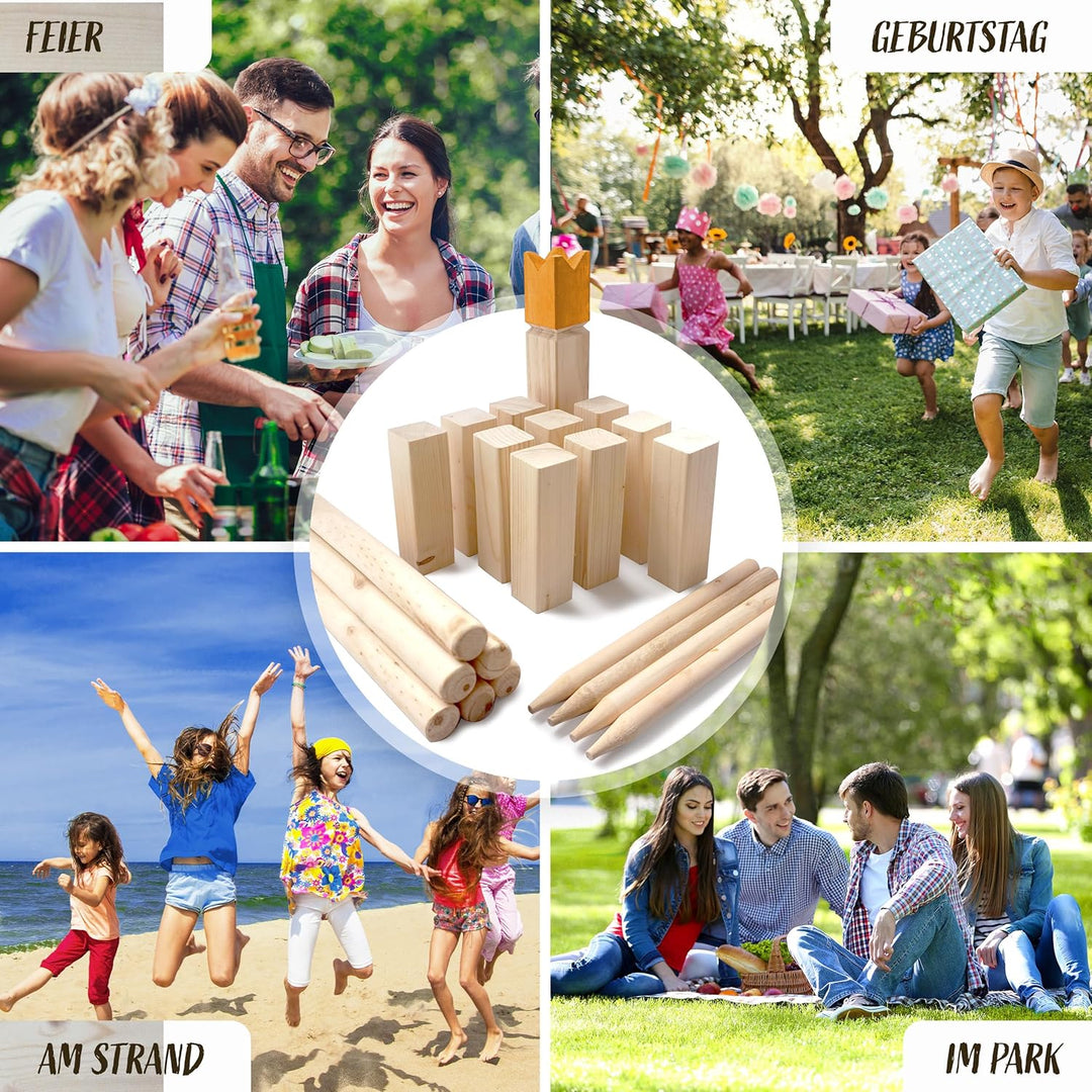 Ocean 5 Kubb - Original Wikinger Spiel | Premium Holzspiel im Stoffbeutel mit massiven Figuren | Sch