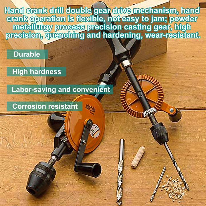 Handbohrer Set,3/8 (1.5-10mm) Zoll Handbohrmaschine, Spannfutter Stahlguss Doppelritzel Handbohrmasc
