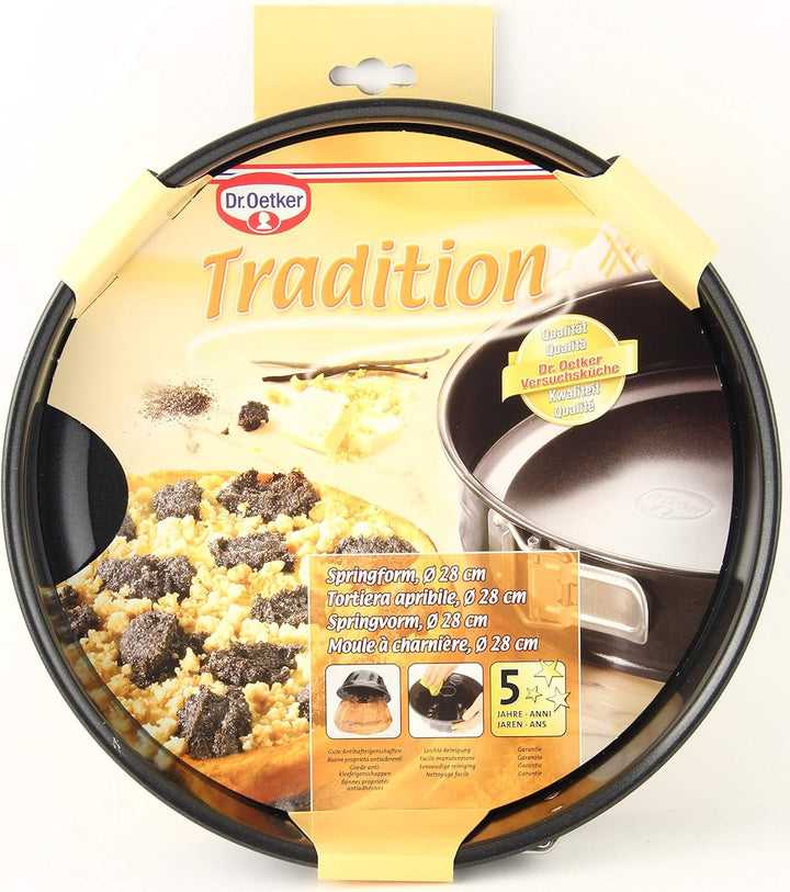 Dr. Oetker Springform Ø 28 cm, Backform mit Flachboden, runde Kuchenform aus Stahl mit Antihaftbesch