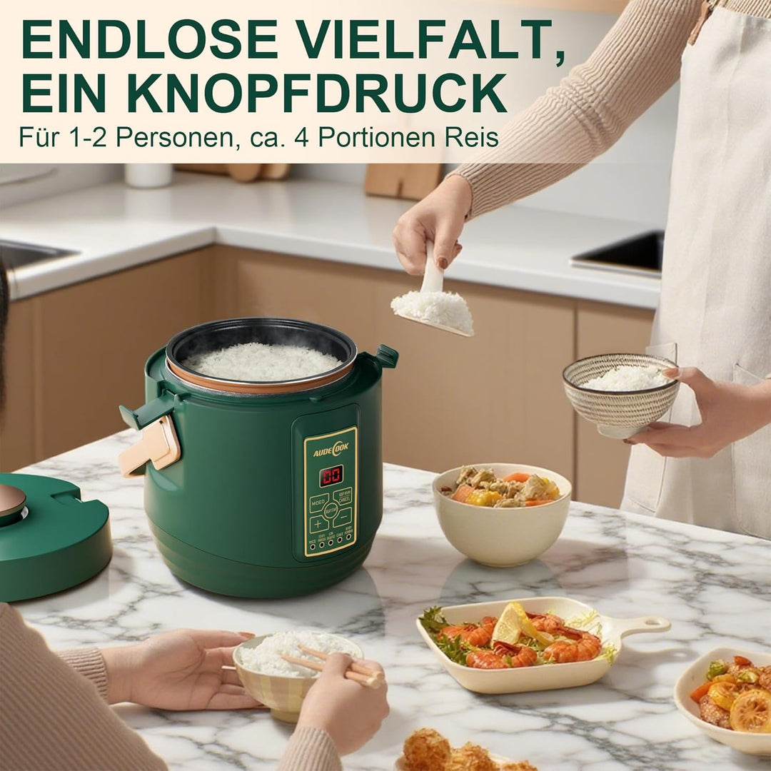 Audecook Reiskocher klein 1.2 L mit Low Sugar Funktion Für 1-2 Personen Multikocher mit 7 Programme