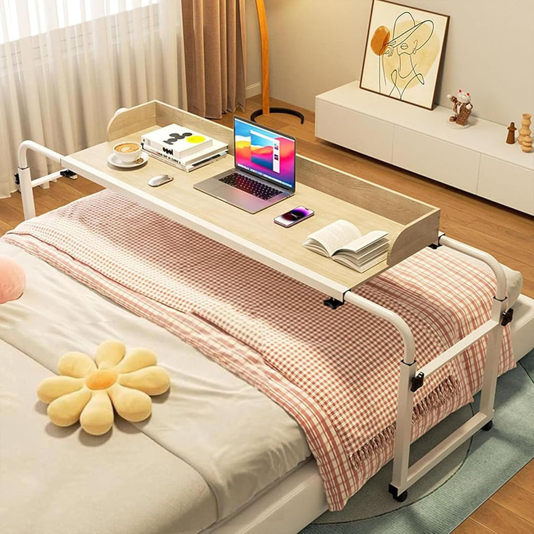 RCJCQSR Betttisch, Mobilitätstisch über Dem Bett, Laptoptisch Höhenverstellbar 65-95cm Mit Rollen, B