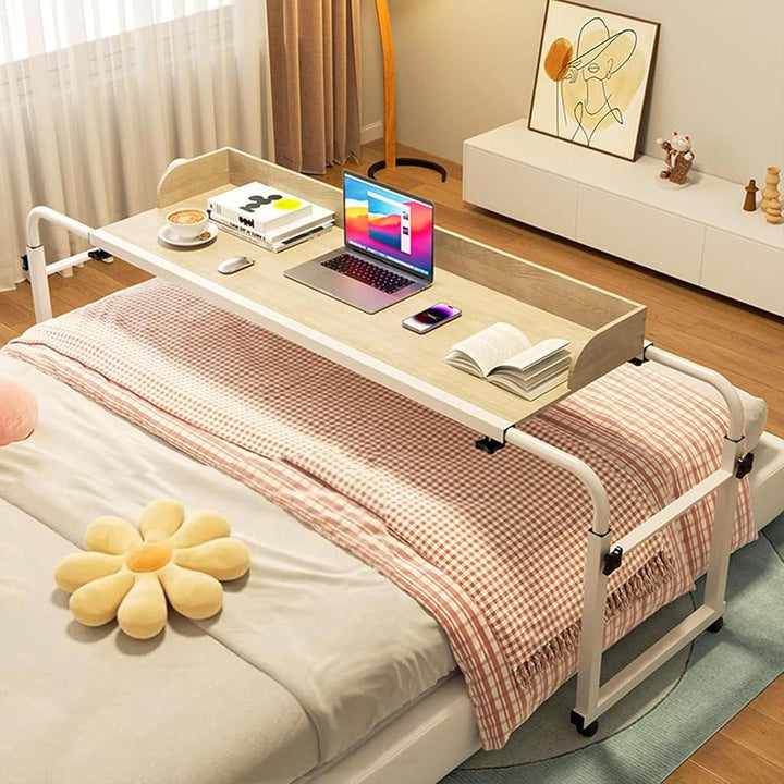 RCJCQSR Betttisch, Mobilitätstisch über Dem Bett, Laptoptisch Höhenverstellbar 65-95cm Mit Rollen, B