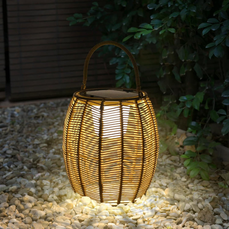 RWWR LED Solar Outdoor Rattan Laternen Tischlampe 8 Farben Dimmbar mit Fernsteuerung 2in1 Aufladung