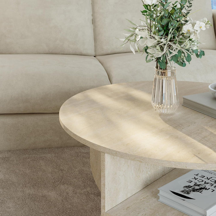 [en.casa] Couchtisch Reykhon Wohnzimmertisch Ø80 x 41 cm Sofatisch mit 2 Ablageflächen Kaffeetisch r